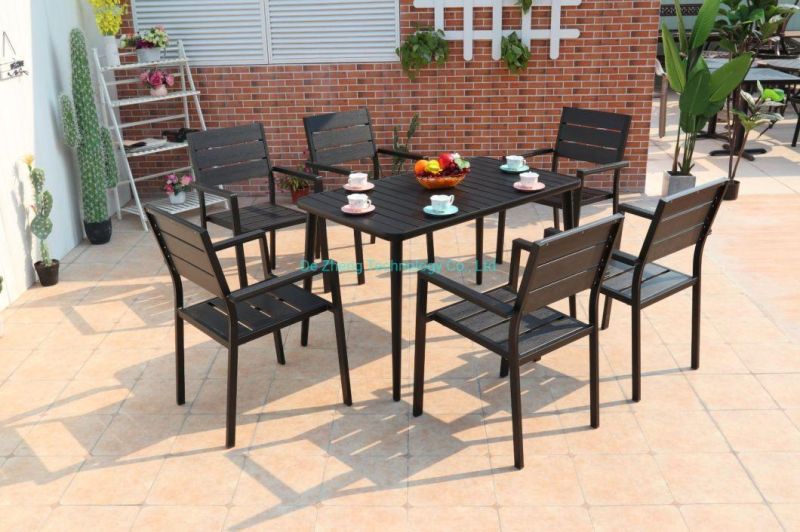 Poolside Plastic Wood Furniture Aluminum Frame Dining Table and Chairs