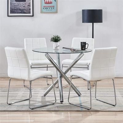 Hot Sale Cheap Modern Glass Top Chromed Legs Dining Table