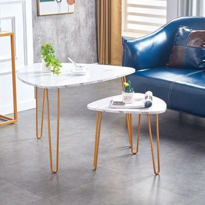 Fashion Metal Frame Square Dark Marble Top Coffee Dining Table