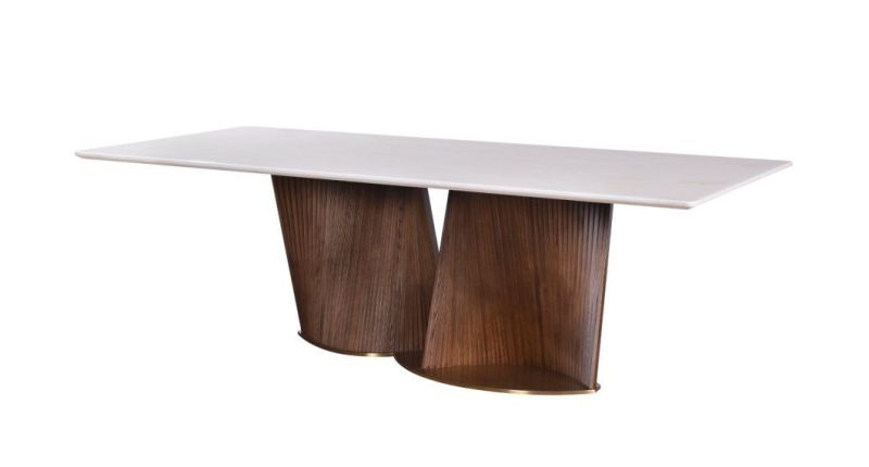 Custom Made Modern Wooden Home Natural Marble Stainless Steel Dining Table Furniture