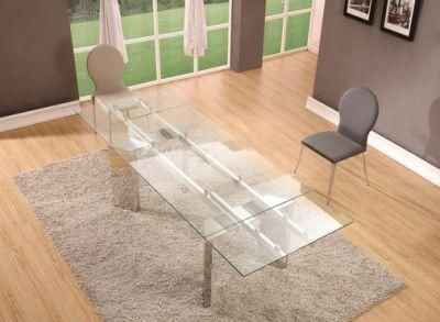 Clear Tempered Glass Dining Table with Stainless Steel Legs