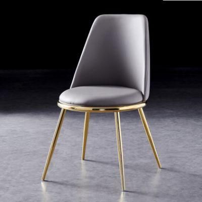 North American Minimalist Modern Style High Back Furniture Dining Chair with Stainless Steel Metal PU Leather Dining Chair