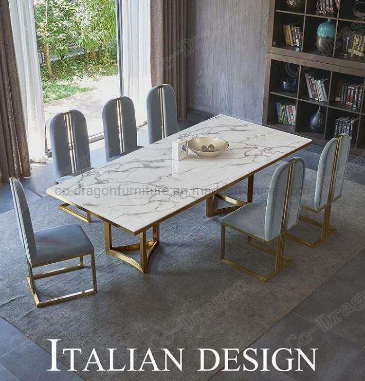 Modern Stainless Steel Dining Table Italian Restaurant Furniture Marble Top