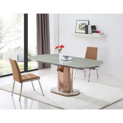 Extension Stainless Steel Temper Glass Dining Tables for Sale