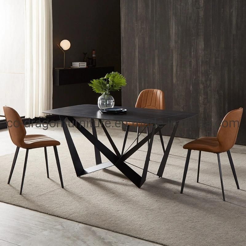 Modern Steel Legs Dining Table Sets with Rock Plate Top
