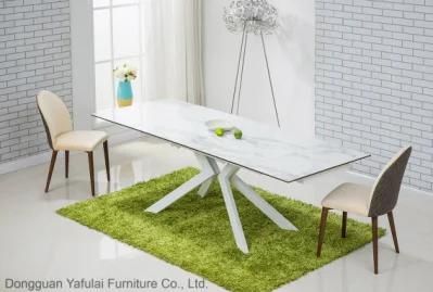 Factory Modern Extension White Ceramic Metal Dining Table Set Furniture
