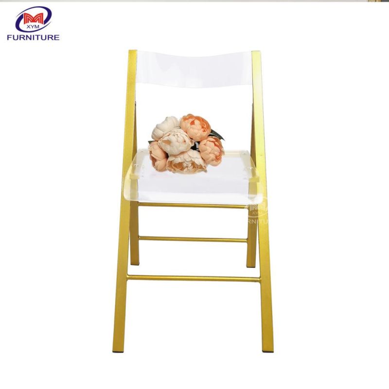 Morden Quality Guarantee Plastic Dining Chair Transaprent Acrylic Folding Chair with Metal Frame