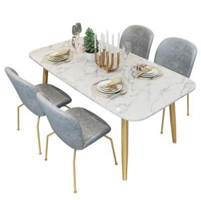 Marble Top Material Glass Dining Room Table Set 6 Chairs