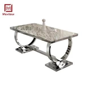 Modern Stainless Steel Marble Dinner Table and 6 Chairs for Sale