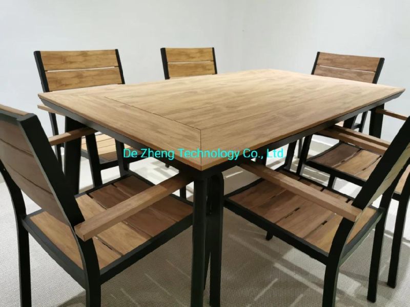 Aluminium Hotel Outdoor Dining Restaurant Rectangle Teak Wood Table for 6 People