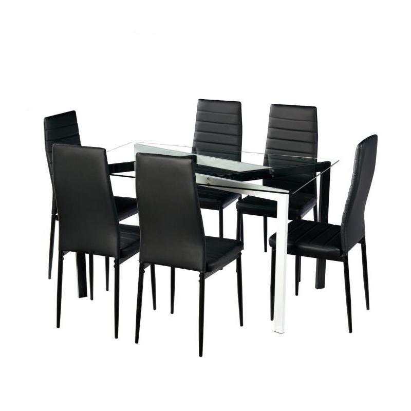 Modern Tempered Glass Face Metal Leg Dining Table