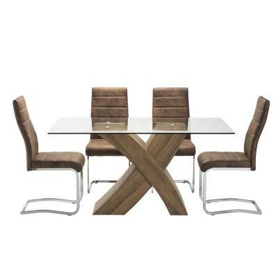 Wholesale Dining Room Furniture Square Dining Table Top Glass with Wood Legs Home Furniture Modern