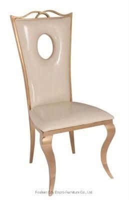 Milky White Stainless Steel Dining Chair with Oval Hole Back