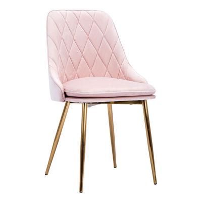 Modern Furniture Antique Brass Blush Dining Chair Stainless Steel Velvet Upholstery Accent Chair for Dining