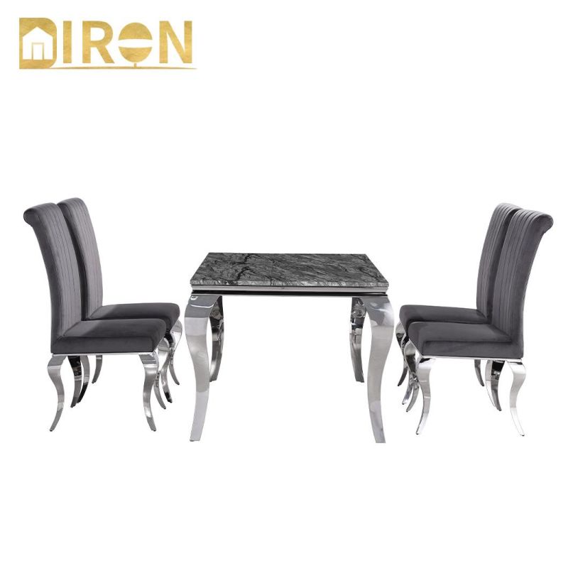 Modern Home Restaurant Furniture Set Metal Stainless Steel Marble Dining Room Table Cheap Dining Table Sets