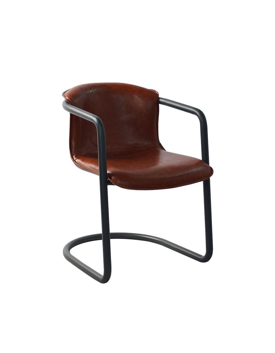 Metal Frame Red Brown PU Leather Round Dining Armchair for Bar Use