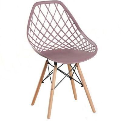 Direct Factory Sillas De Comedors Replica Eams Plastic Chair Solid Wood Hollow Back Restaurant Dining Chair for Sale