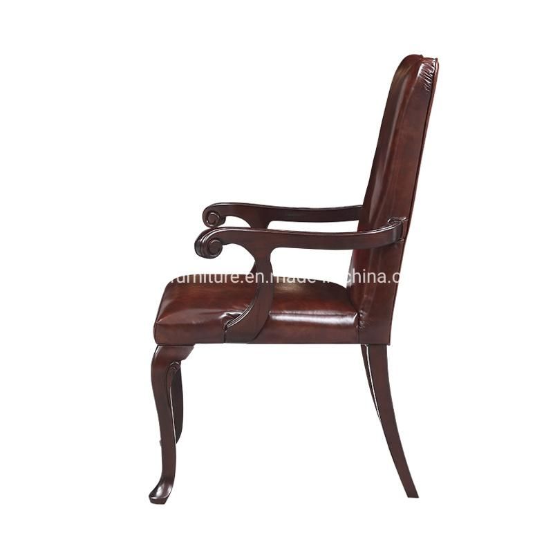 Genuine Leather Luxury Style Wooden Dining Chair with Armrest