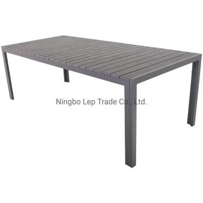 Grey PE Wood Rectangle Table Garden Dining Table