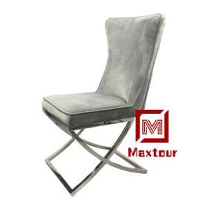 Modern Silver Frame Grey Velvet Dining Chair of High Quality