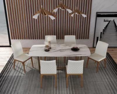 Luxury Marble Top Dining Table Set Restaurant Furniture with PU Leather Fabric Chairs