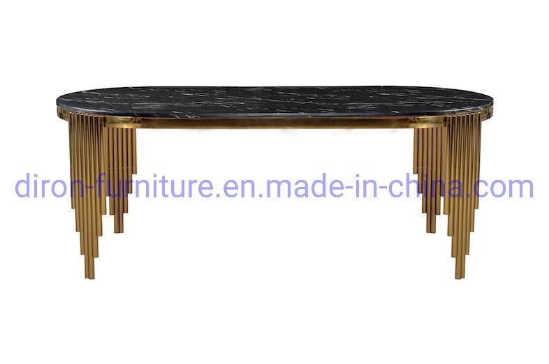 Modern Luxury Curved Marble Top Golden Stainless Steel Restaurant Dining Table Black