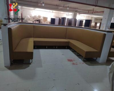 Customize Made Commercial Use PU Booth Sofa Hotel Lobby Restaurant Booth Seating Waiting Sofa Booth Seating with Tile Wall