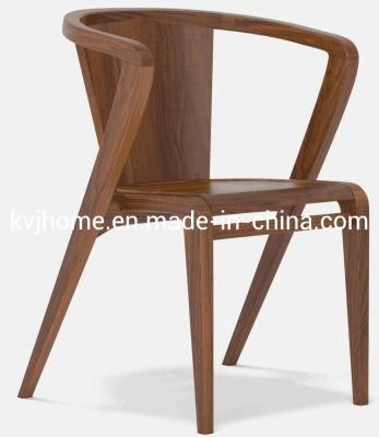 Kvj-6071 Walnut Color Wooden Stackable Armrest Chair