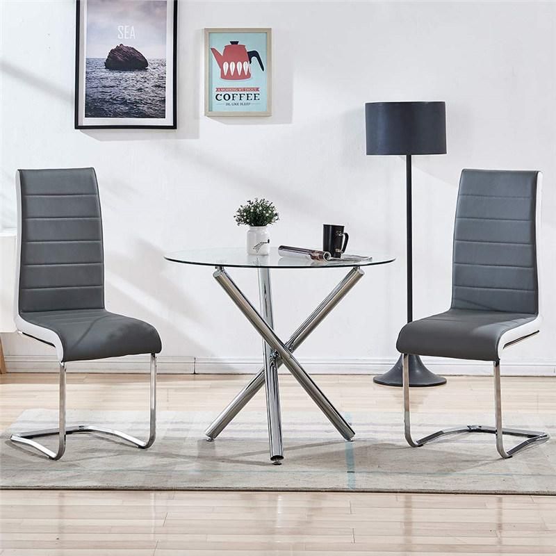 Tempered Glass Round Dining Table with Shiny Stainless Steel Legs