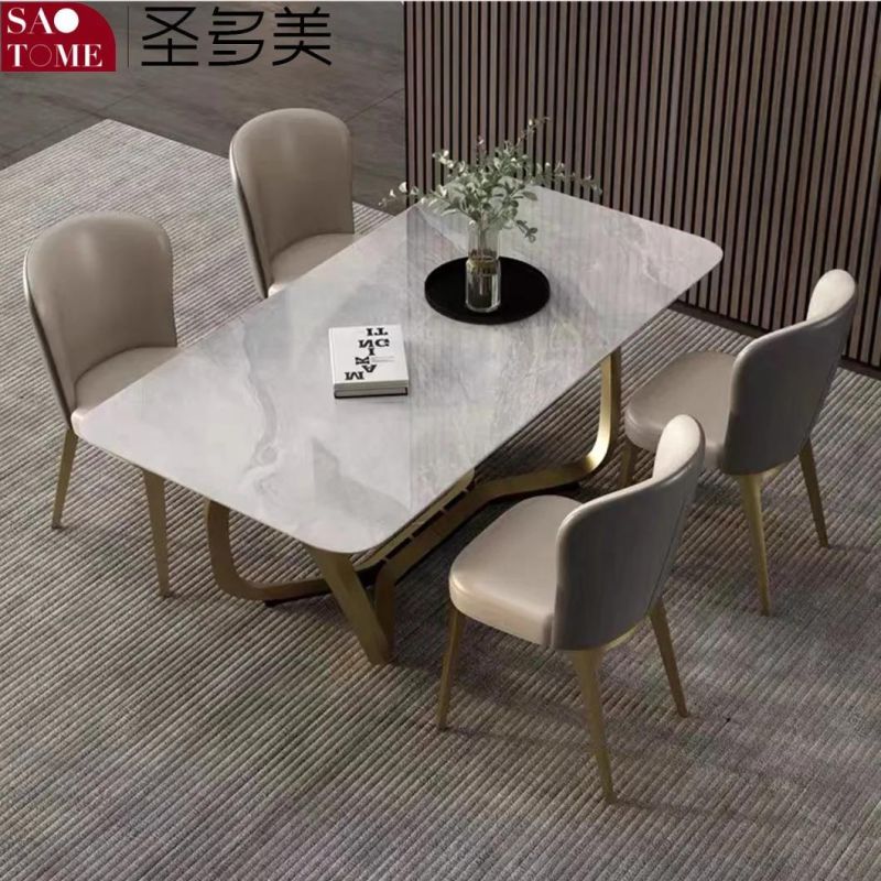 Modern High-Grade Stainless Steel Rock Plate Furniture Dining Table