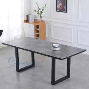Extendable Luxury Rectangular Black Legs MDF Dining Table with Glass Ceramic Effect