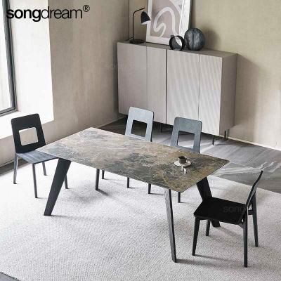 Square Shape Modern Style Home Furniture Ceramic Sintered Stone Top Dinning Tables with Wooden Legs