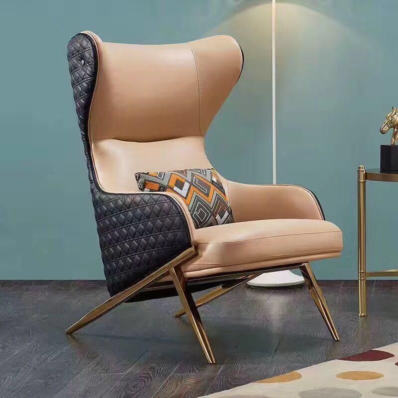High Quality Luxury Conversation Chair Nordic Style Chaise Lounge Chair Leather Chair with Golden Base