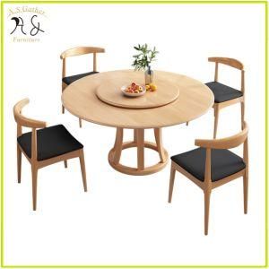 Solid Ash Wood Turn Table Round Dining Table Set for Living Room