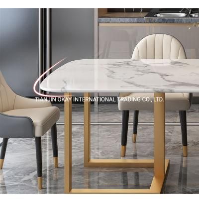 Ceramic Marble Top with Gold Chrome Leg Dining Table