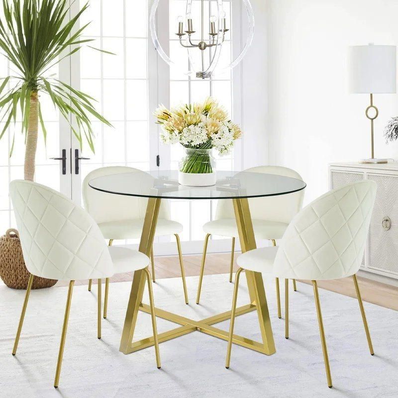 Nordic Design Modern Glass Dining Room Furniture 4 Chairs Tisch Meja Makan Round Glass Dining Table Set