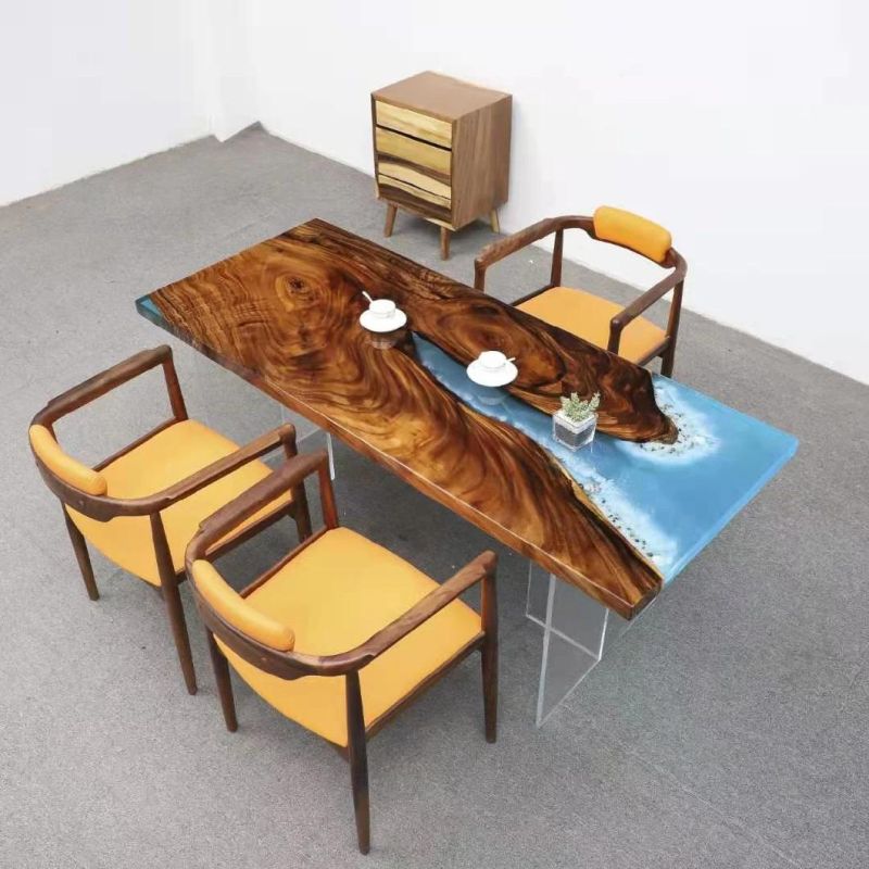 Unique Solid Wood Crystal Clear Epoxy Resin Dining Table River Live Edge Table