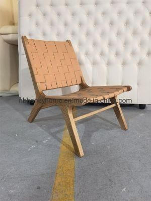 Modern Living Room Vintage Rattan Wicker Weave Leather Lounge Chair