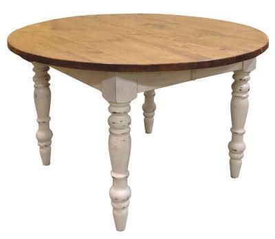 Kvj-Rr25 French Coastal White Natural Round Antique Dining Table