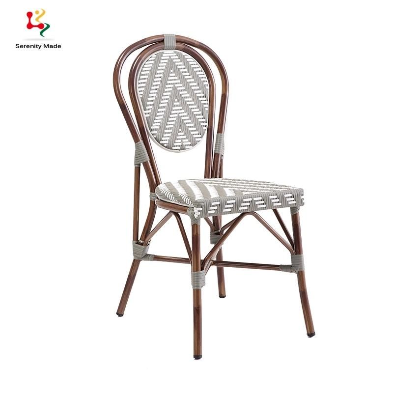 Aluminium Frame Wood-Look Outdoor Woven PE Rattan Restaurant Chair