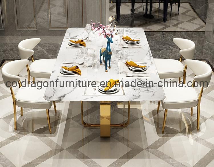 New Design Gold Stainless Steel Dining Table with Marble Top