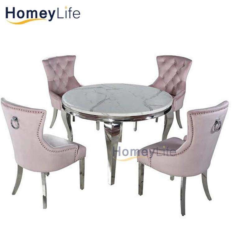 Modern Style Round Marble Dining Table with Chairs 6 Seats