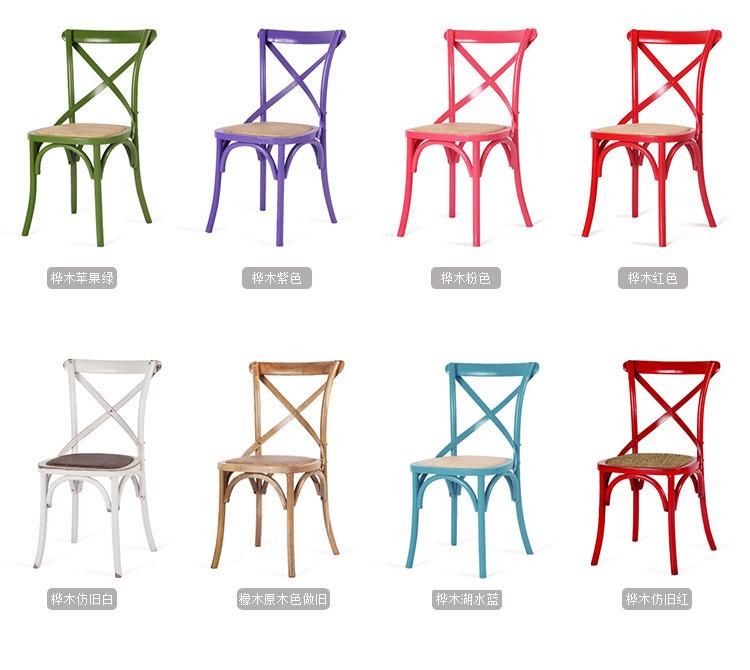 Multiple Colorful Solid Wood Cross Back Dining Chair for Outdoor Wedding Furniture