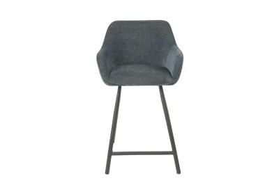 Fashion Flannel Dark Blue Iron Leg Bar Chair