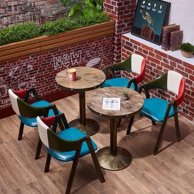 High Quality Retro Treatment Round Shape Wooden Western Restaurant Dining Table for Sale Furniture for Coffee Shop Cafe