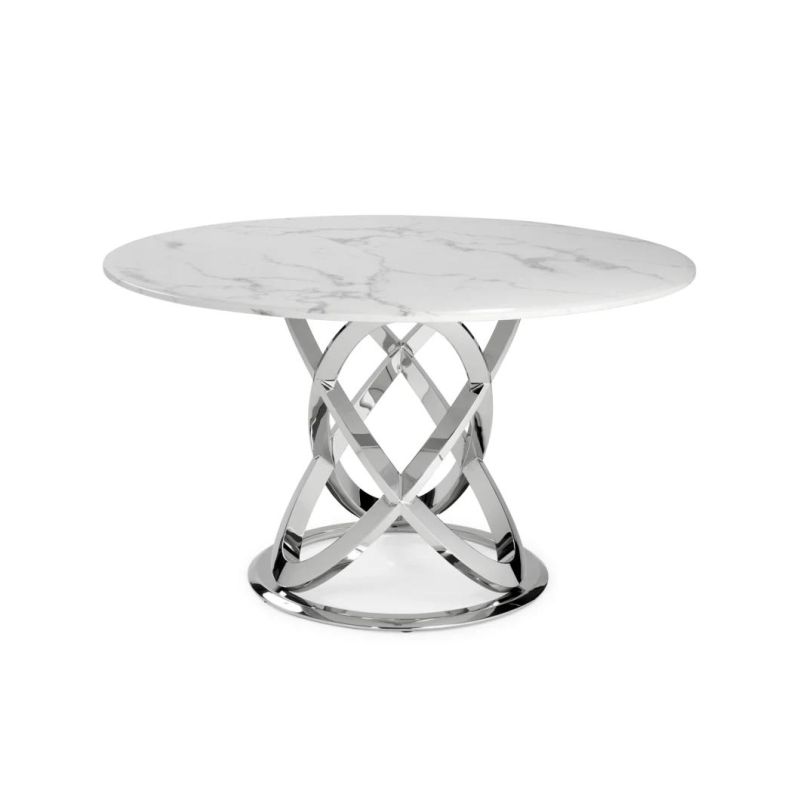 Luxury Stainless Steel Golden Mirror Round Shape Dining Table Dining Room Furniture Sets Italian Carrara White Marble Top Restaurant/Banquet/Hotel Dining Tables