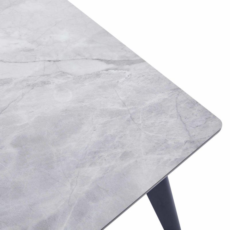 Hot Sale Extension Lift Middle Top Sintered Stone Grey Ceramic Dining Table with Metal Base