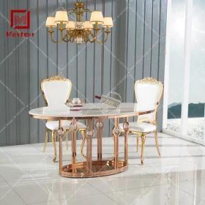 2019 New Design Dinner Table Set Dining Room Furniture Marble Oval Dining Table Set 4 Chairs