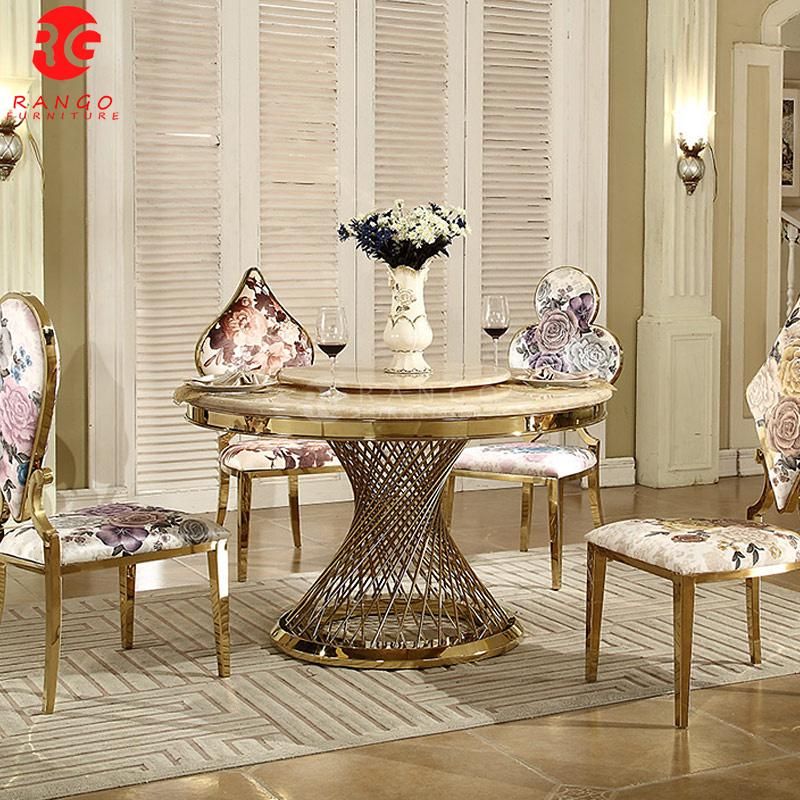 Marble Top Round Gold Dining Table Set White Gold Dining Chair and Black Gold Dining Chair