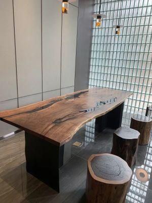 Custom Size Walnut /Teak /Monzo Dining Table Top with Live Edge for Furniture